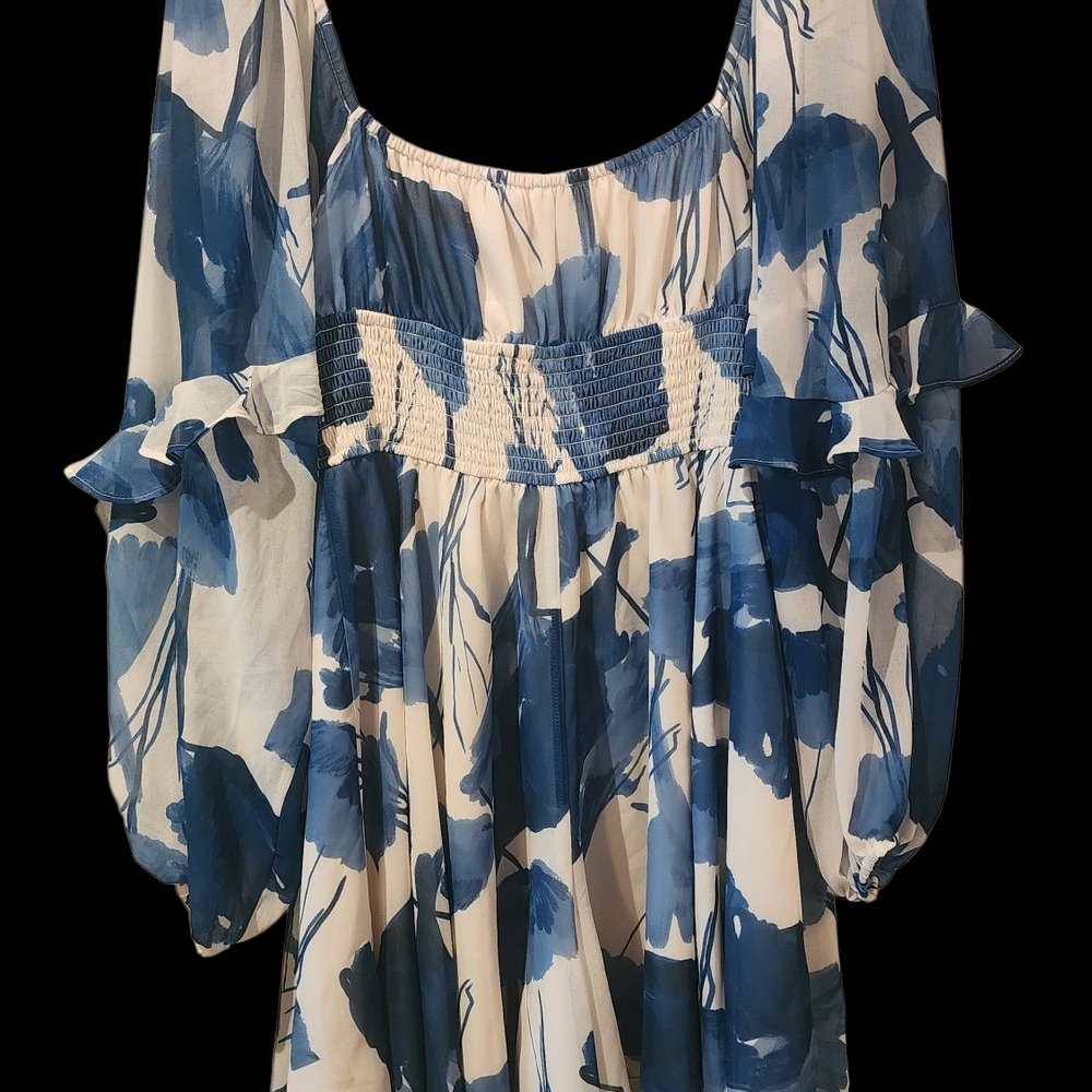 Hutch Blue and White Puff Sleeve Jumpsuit - Picture 3 of 5